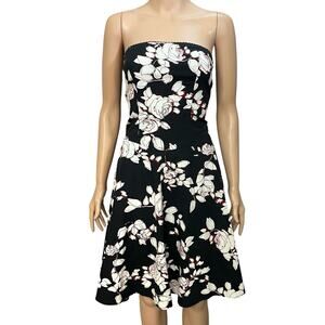 Y2K B Darlin Floral Fit And Flare Dress 3/4 Strapless Black Retro Pinup Party
